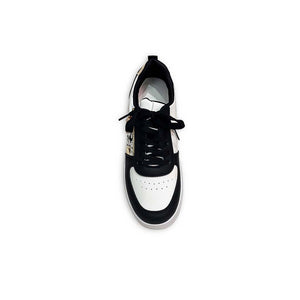 Black White Lace Up Zip Details Flat Sneakers