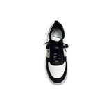 Black White Lace Up Zip Details Flat Sneakers