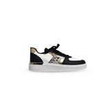 Black White Lace Up Zip Details Flat Sneakers