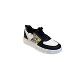 Black White Lace Up Zip Details Flat Sneakers