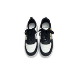 Black White Lace Up Zip Details Flat Sneakers