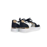 Black White Lace Up Zip Details Flat Sneakers