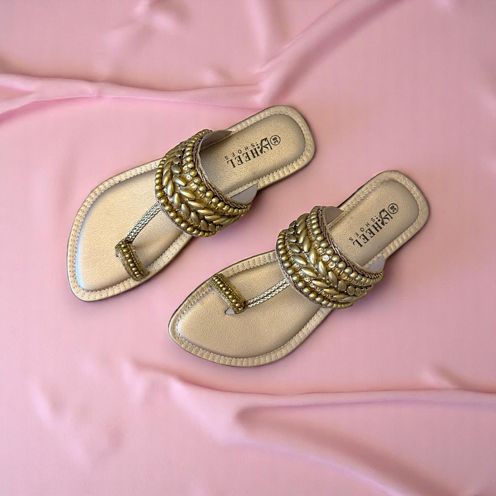 Embellished Toe-Ring Ethnic Flats