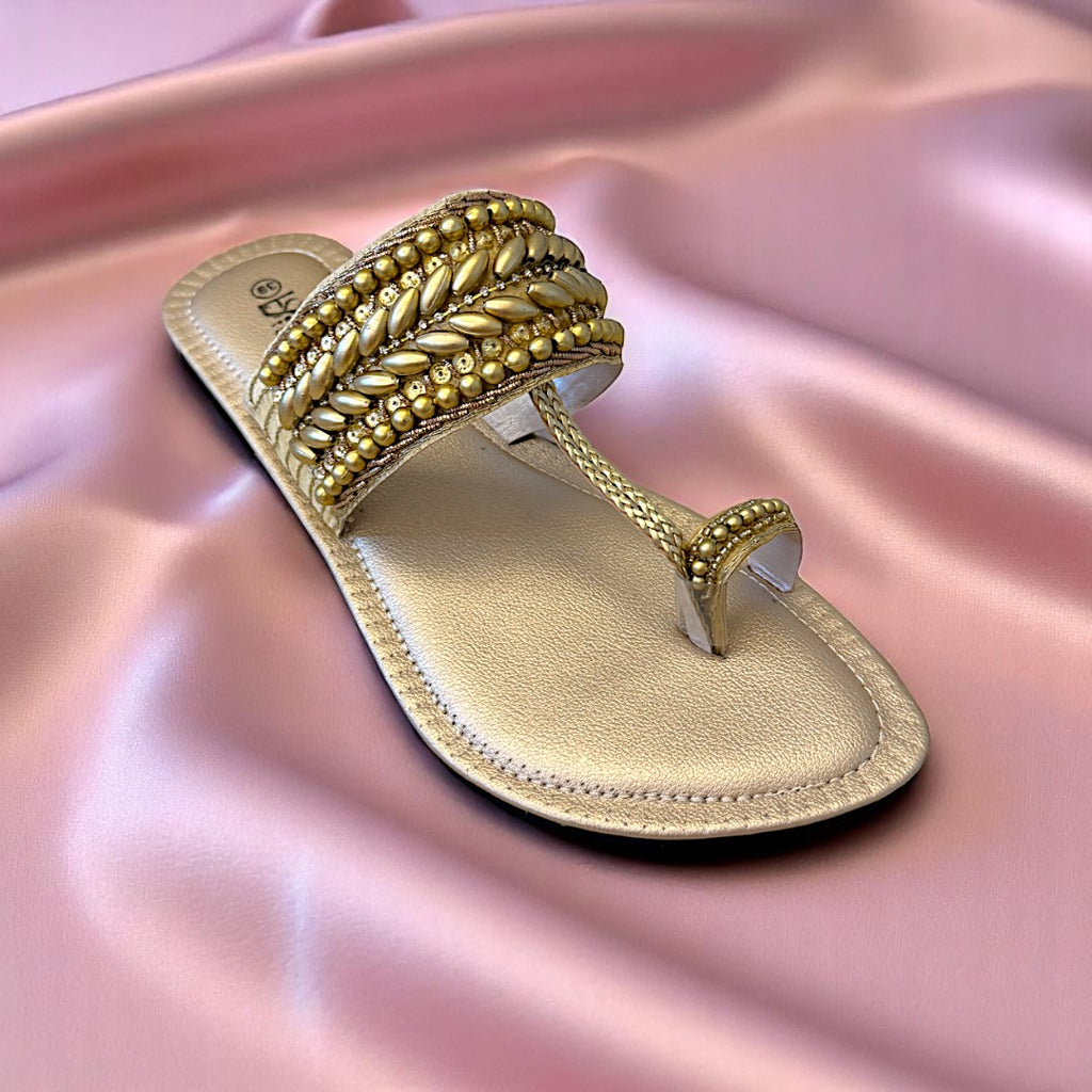 Embellished Toe-Ring Ethnic Flats